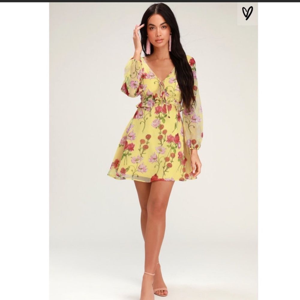 BB Dakota Botanical Bae Yellow Floral Print Dress